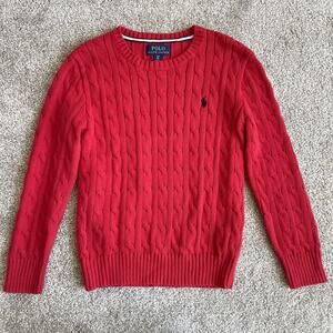 Polo Ralph Lauren Boy’s Youth Size Small 8 Red Cable Knit Holiday Sweater